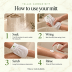 How to use the Tellak mitt in four steps: soak, wring, scrub, rinse