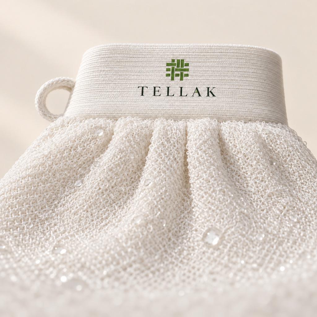 Close-up of the Tellak mitt's woven texture and ribbed cuff with logo